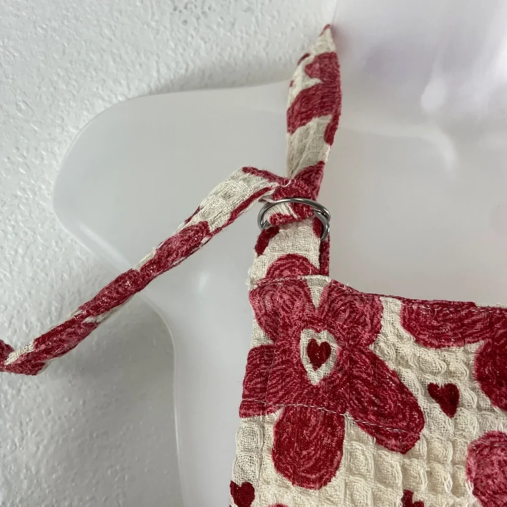 Storehouse Floral Heart Waffle Weave Apron OS Cream Red Cottagecore Retro